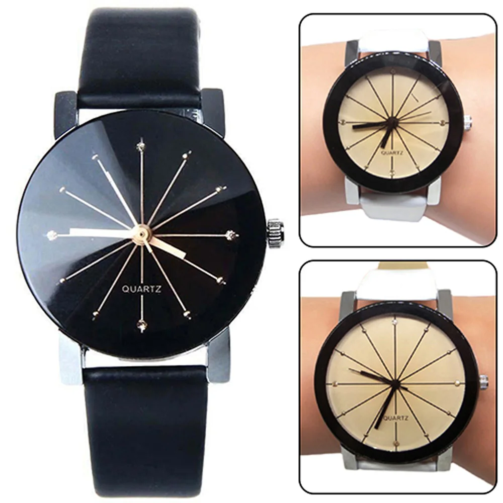 Мужские и женские модные простые кожаные кварцевые аналоговые часы браслет для