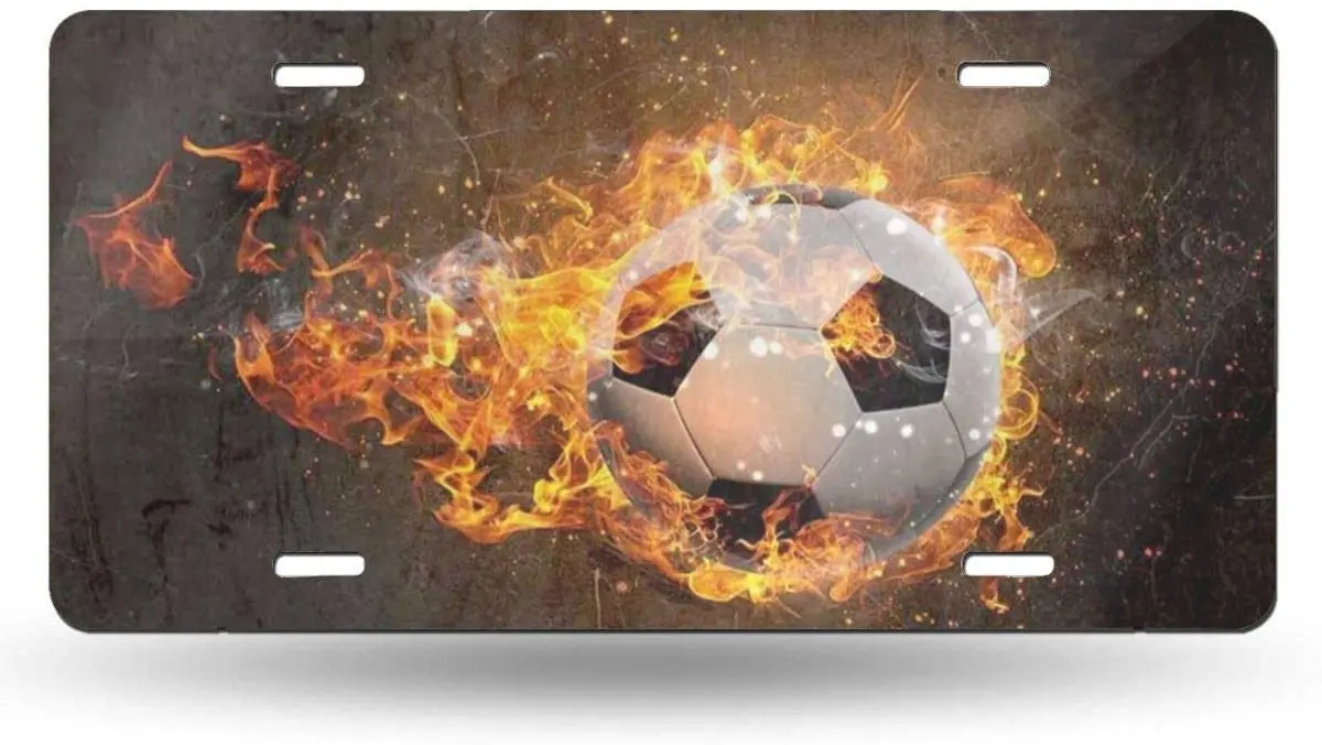 

yunsu Soccer Ball Burning in Fire License Plate,car Decor Personalise Tag,Novelty Car Front License Plate Metal Aluminum Car