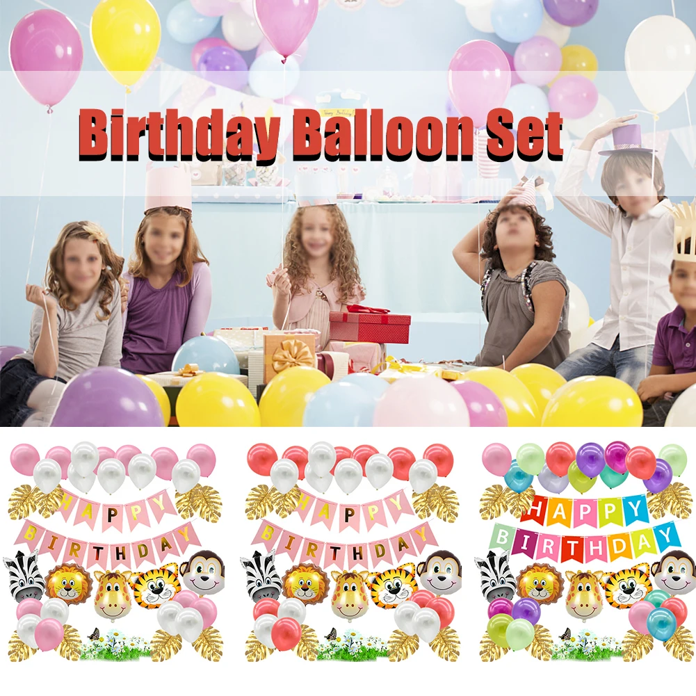 

Hanging Wedding Home Banner Happy Birthday Animal Balloon Set Ornament Kids Party Decoration Latex Leaves Baby Shower Forest