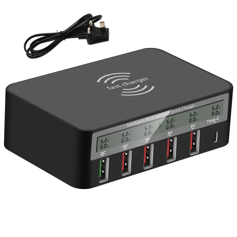 Универсальное беспроводное зарядное устройство 7 в 1 Type C Qi 5x USB QC 3 0 Быстрая