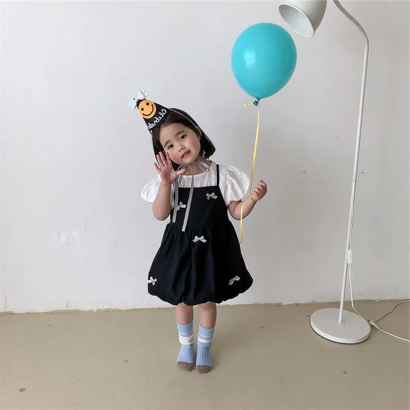

Girls Suit T-shirt +Dress 2Pcs/Sets 2021 Lovely Spring Summer Toddler Kids Cotton Beach Party Suits Children Clothing