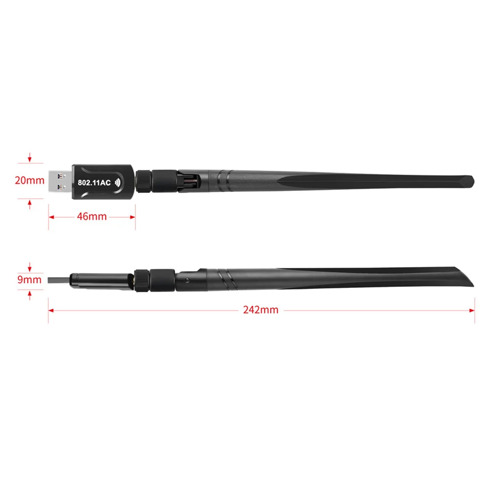 

Network Card for Laptop Desktop PC 1200Mbps 2.4G 5.8G Dual Band USB Wireless Wifi Adapter USB 3.0 Interface 802.11AC High Speed