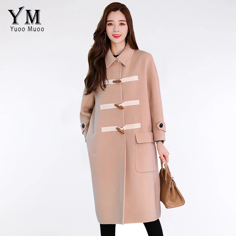 

YuooMuoo Good Quality Women Elegant Winter Wool Coat Long Horn Buttons Woolen Jacket Cardigan 2019 Fashion Korean Coat Outwear
