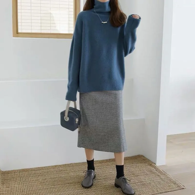 Кашемировая утепленная водолазка свитер пальто для женщин корейская мода