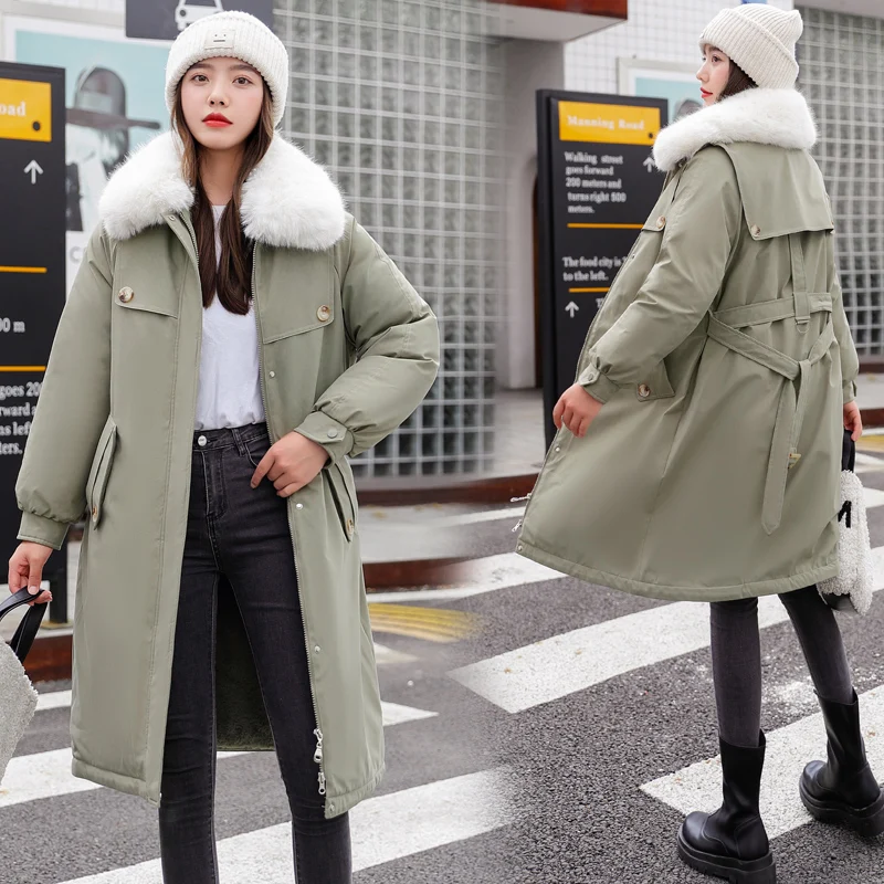 New 2022 Winter Women Collection Jacket Coat There Hood with Fur Collar Knee-length Warm Women Parka Long Slim Thick FANMUER