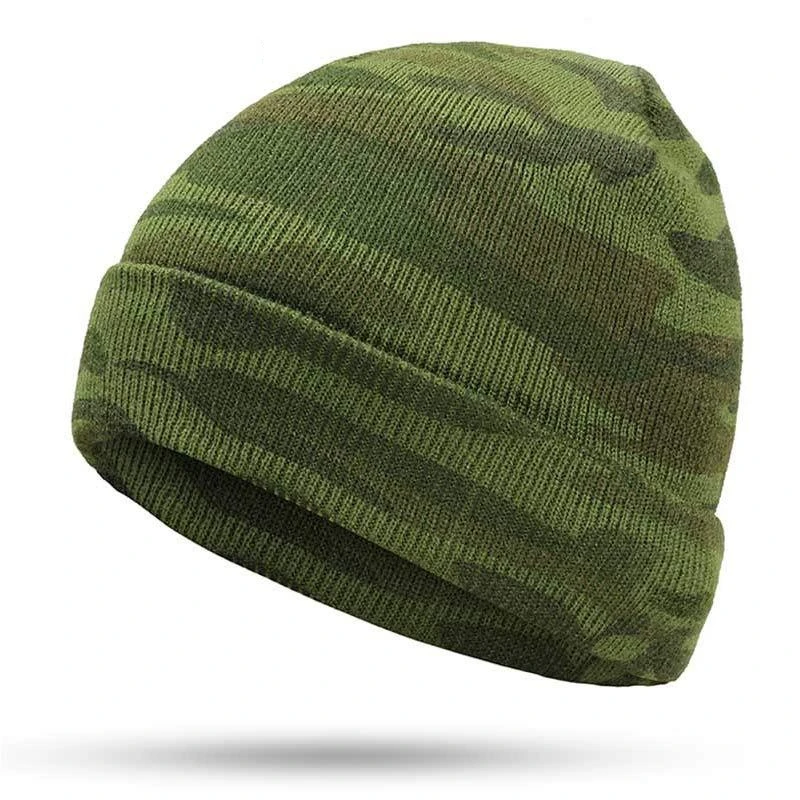 

New Camouflage Hooded Knitted Hat Army Green Caps Autumn Winter Warm Beanies Skullies Winter Hat For Men and Women