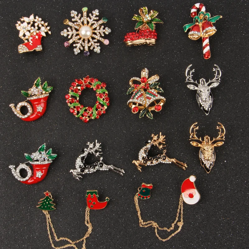 

New Cute Cartoon Christmas Brooch Tide Men and Women Christmas Tree Deer Diamond Boots Small Gifts Items Hat Old Man Badg Pins