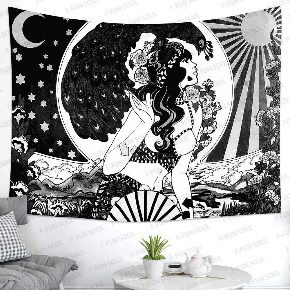 

Sexy Woman Art Sun and Moon Flower Tapestries for Living Room Bedroom Décor