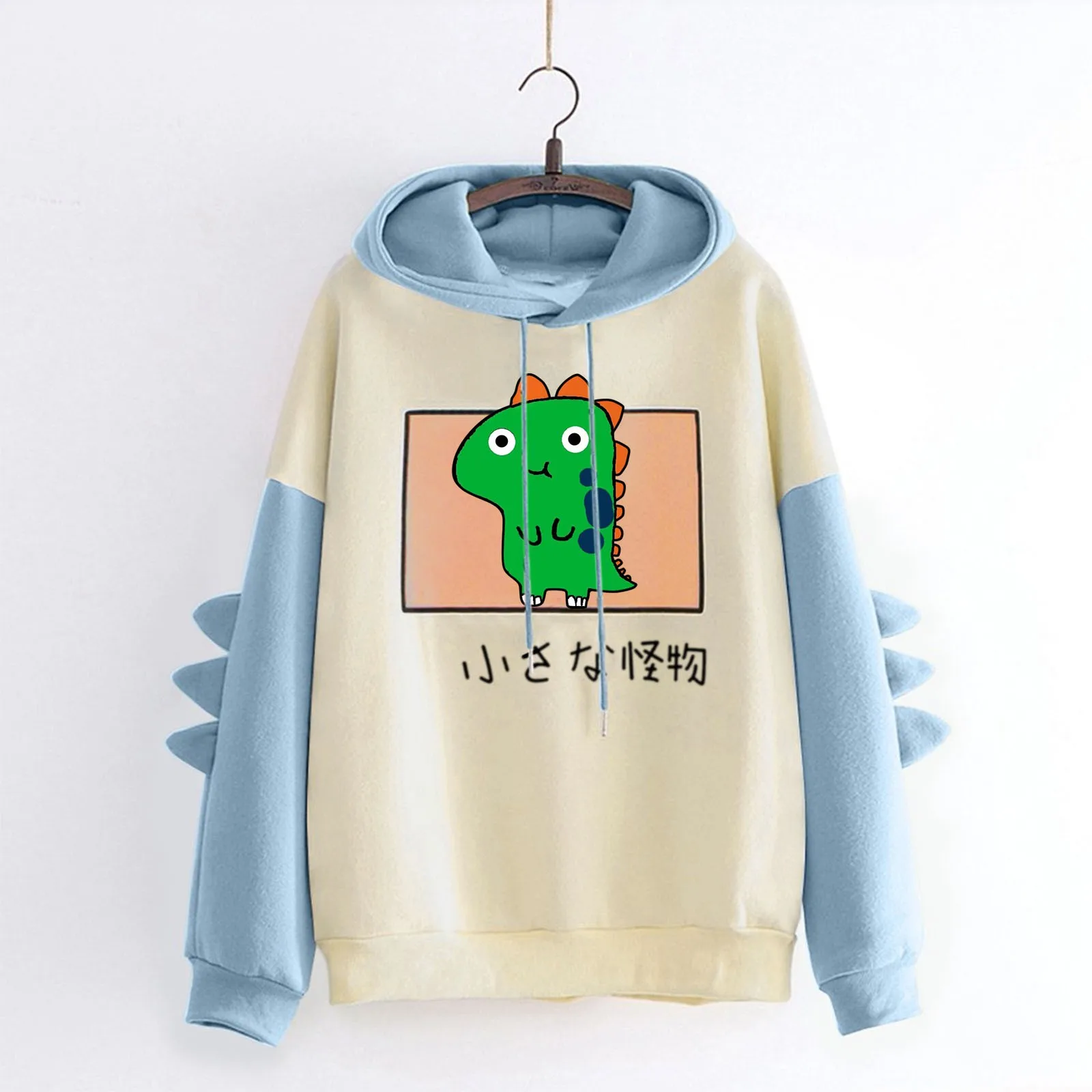 Women Fashion Sweatshirt Casual Print Long Sleeve Splice Dinosaur Hoodies Sweatshirt Tops Streetwear Women Oversized Hoodies