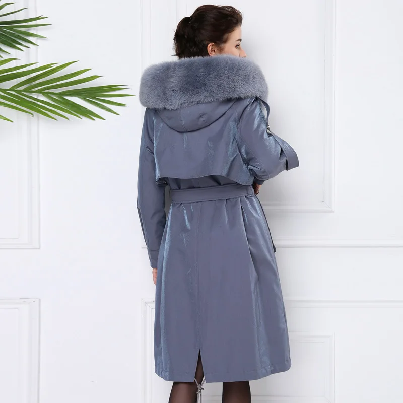 Женская парка с капюшоном и воротником из натурального меха кролика Рекс зимнее