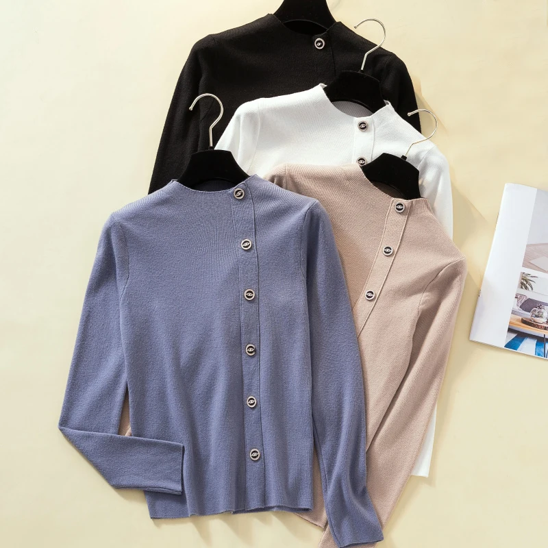 Winter Solid Knitted Women Sweaters And Long Sleeve turtleneck Vintage Pullovers Sueter Mujer Tops Korean Kawaii Button Jumper | Женская