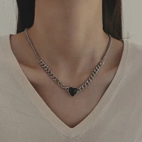 exaggerated personality thick chain necklace ins punk cuban necklace creative metal black peach heart clavicle chain