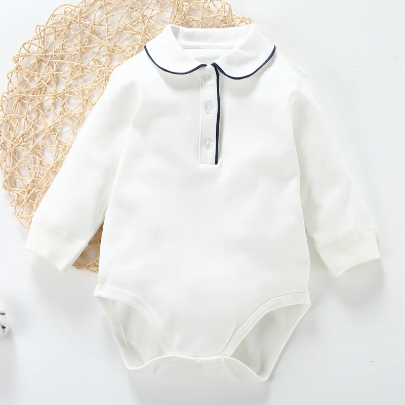 Baby newborn boy girl turn-down collar baby clothes long sleeves infant jumpsuit toddler handsome gentlemen white body 0-3years