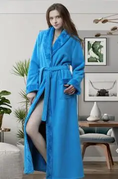 Осенне-зимнее нарядное Фланелевое платье, сшитая ночная рубашка, длинная, XL, утолщенная, мужская, парная Пижама, Халат - Цвет: 12 LIGNT BLUE