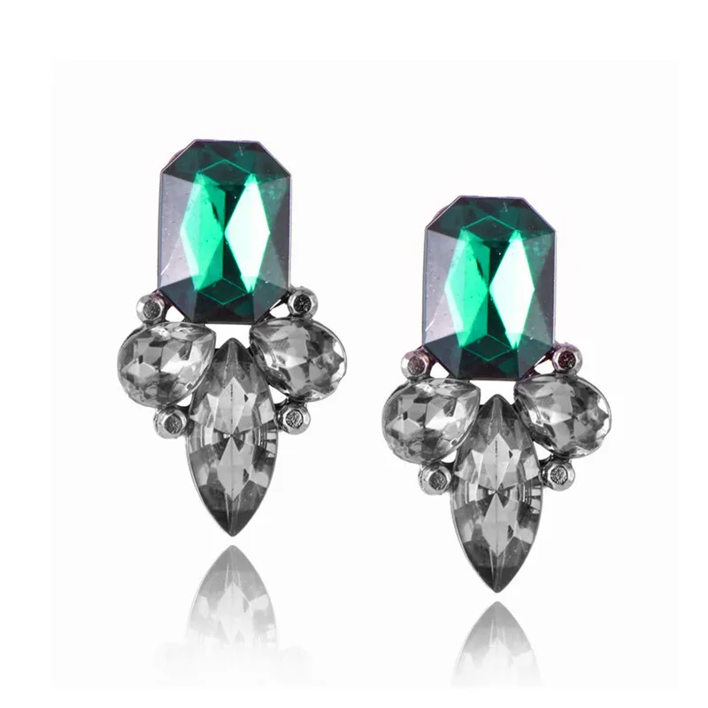 e0225green Новые Кристальные серьги Модные для женщин красные/розовые Самоцветы серьги-гвоздики Свадебные ювелирные изделия - Окраска металла: e0225green