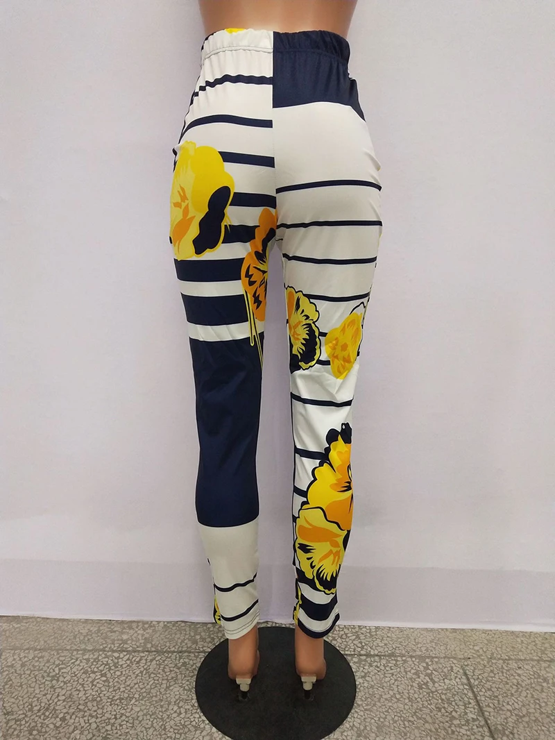 

HAOOHU Floral Print Sexy Two Piece Set Women Summer Full Sleeve Striped Maxi Open Stitch High Waist Long Trouser Outfit