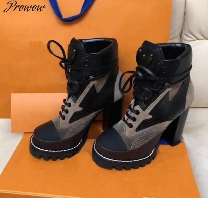 

New Genuine Leather Platform woman shoes Desert Boots High heel boots Lace up high heels Large size