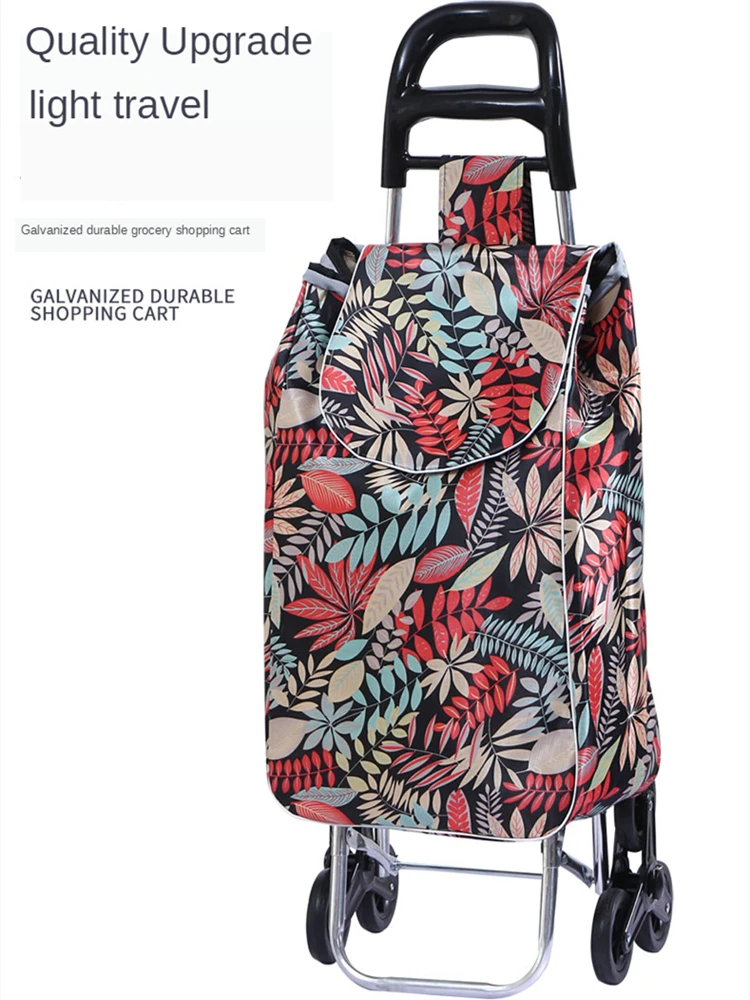 

Foldable Shopping Cart Heavy Duty Grocery Cart with Rubber Tri-Wheel for Climb Stairs Large Capacity Waterproof Bag Trolley