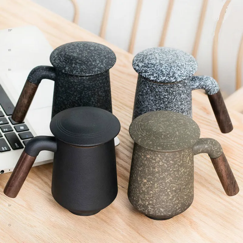 1 шт Черная керамика кружка Чай разделение с крышкой Керамика чашка фильтром для