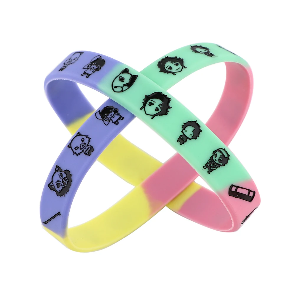 

K3631 Anime Demon Slayer Kimetsu No Yaiba Cosplay Bracelet Wristband Cartoon Print Silicone Bracelet Hand Strap Accessories
