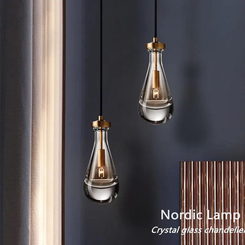 

Luxury Water Drop Copper Lamps Simple Single Head Led Chandelier Dining Room Suspension Lamp Indoor Fixture Bedside Hanging Ligh