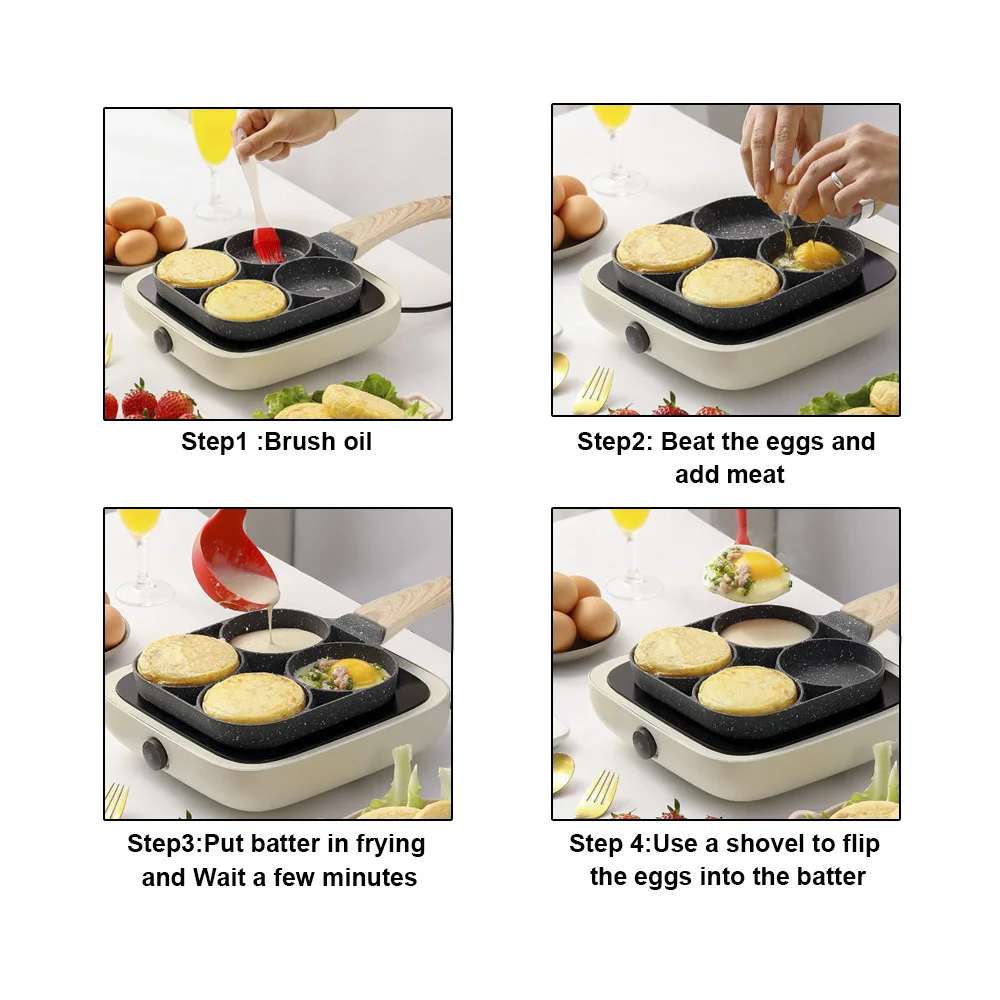 Four-hole Frying Pot Cooking Egg Ham Pans Thickened Omelet Pan Non-stick Breakfast Maker No Oil-smoke Pancake Steak | Дом и сад
