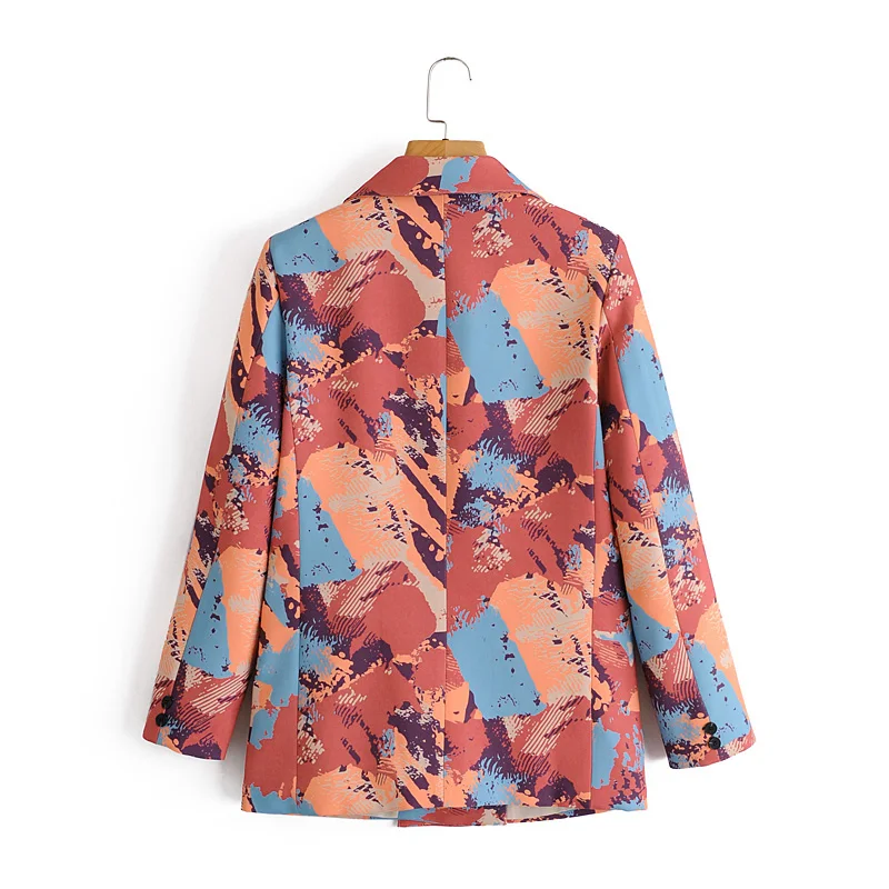 

Spring and autumn female jacket casual printed double-breasted pocket decorative jacket