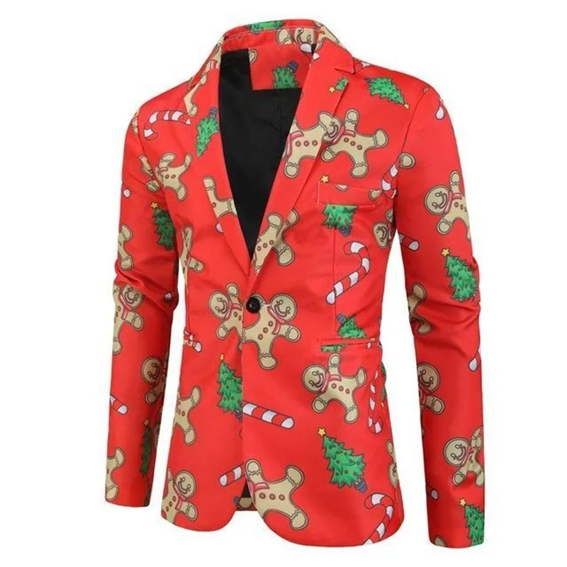 Men's Jacket Men Floral Print Painting 3D New Christmas Fashion Suit Blazers Party Coat Casual Slim Fit Blazer Buttons 2021 | Мужская