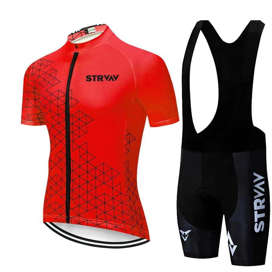 

2021 Summer Bicycle Breathable Clothing Men STRVAV Cycling Jersey Short Sleeve Shirt Bike Shorts Gel Pad Maillot Ropa Ciclismo