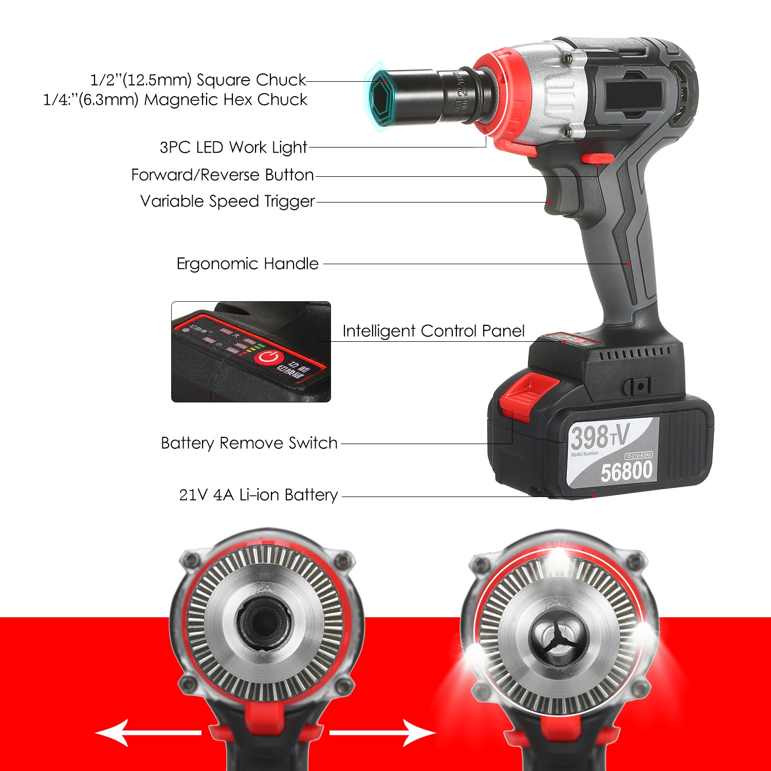 

200W Cordless Impact Wrench 980Nm Electric Torque Brushless Motor with Battery Fast Charger Multifunction Impact Power Tool Kit