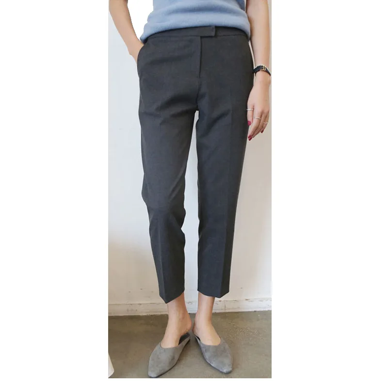 

tall waist elastic nine points leisure trousers for pipe straight female temperament of OL commuter pants suit pants