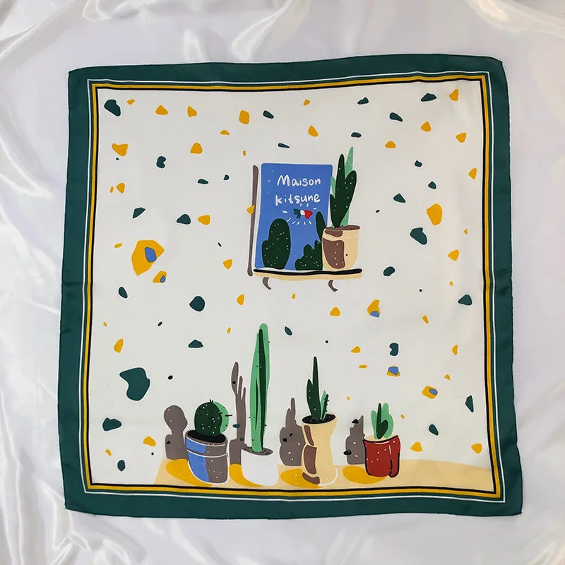 

Square Silk Scarf Women Fashion Print Small Neck Scarfs Office Lady Hair Band Foulard Hand Kerchief Female Bandana Shawl 2021
