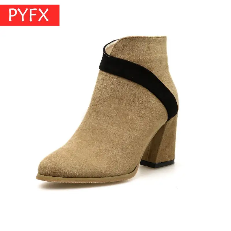 2019 Новые Фирменные зимние женские замшевые черные полусапожки красивые кожаные