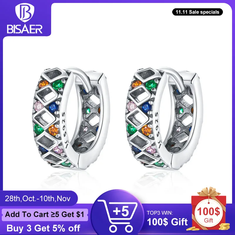 

Bisaer 925 Sterling Silver Clip Earrings For Women Style Ear Buckles Rainbow Series Earring Elegent Trendy Fine Jewelry ECE1123