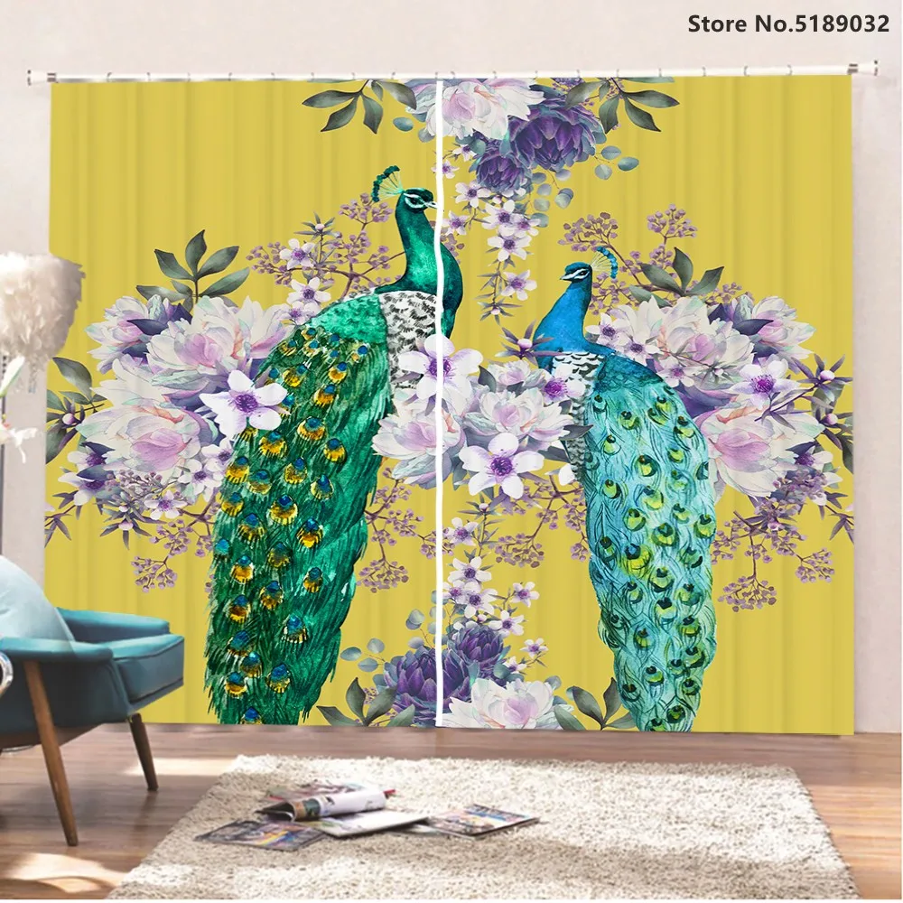

Chinese Style Window Curtain Phoenix Animals Window Drapes for Living Room Bedroom 2 Panels Flower Print Window Drapes Curtain