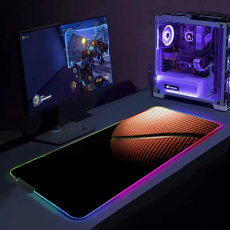 

Hot sale Basketball RGB Gaming mouse pad Lighting Colorful Glow keyboard pad Rubber Nou-slip Deak mat Decoration Gamer mouse mat