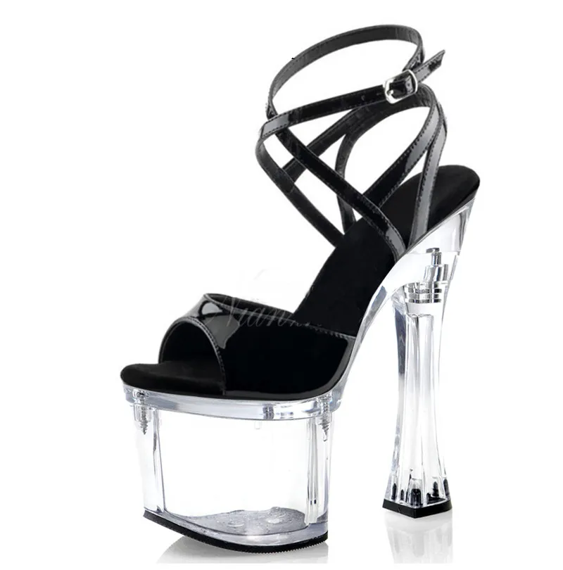 Women Sandals 18cm Super High heeled shoes Spool heels Clear Platform Women's Sandals Bride shoes 7 inches Pole dancing Shoes