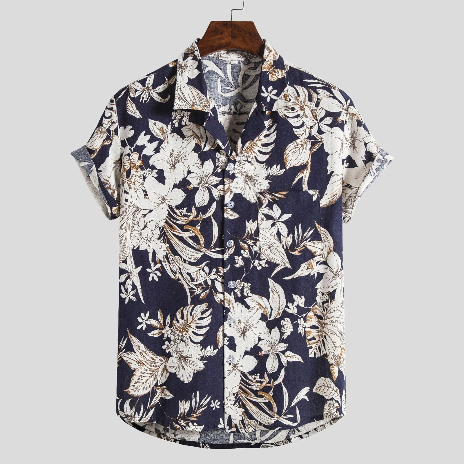 

Men's Shirts Men Hawaiian Camicias Casual Short Sleeve Turn Down Collar Floral Shirts Summer Vacation Baggy Blouse Chemise Homme