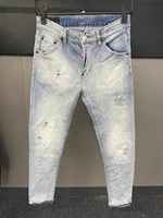 italian fashion brand dsquared2 mens washed worn ripped paint dot motorcycle jeans patchwork jeans cargo pants men 075