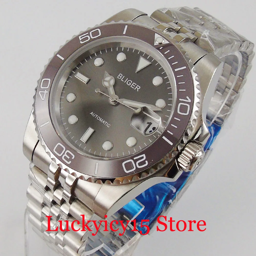 Сапфировое стекло 40 мм механические мужские часы серый циферблат NH35 MIYOTA 8215 Move