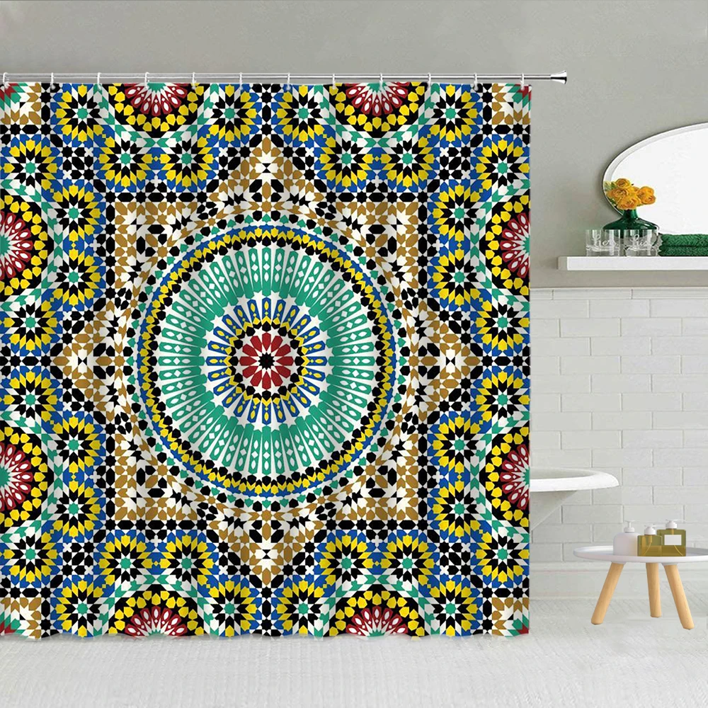 Цветная креативная занавеска для душа с цветочным принтом мандалы