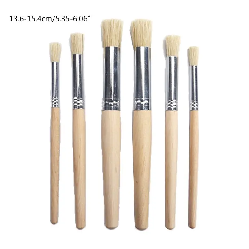 

6pcs/set Watercolor Painting Stencil Brush Different Size Wooden Handle Kids Student Art Supplies