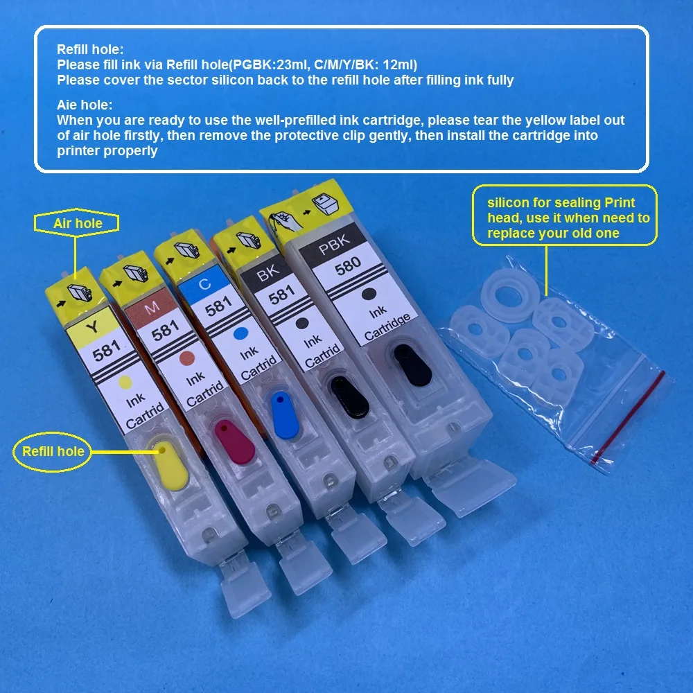 

YOTAT Refillable PGI580 Ink Cartridge PGI-580 CLI-581 for Canon PIXMA TR7550 TR8550 TS6150 TS6151 TS8150 TS8151 TS8152 TS9150