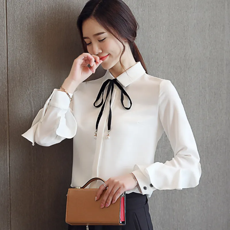

Korean Chiffon Women Blouses Shirt Woman Long Sleeve Blouse Plus Size Office Lady Ruffles White Shirt Blusas Mujer De Moda 2020