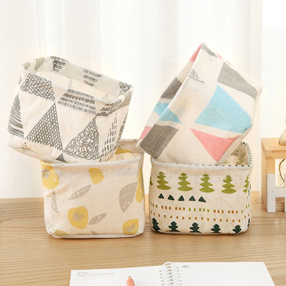 Foldable Desktop Storage Basket Cute Printing Cosmetics Container Sundries Box Small Space-Saving | Дом и сад