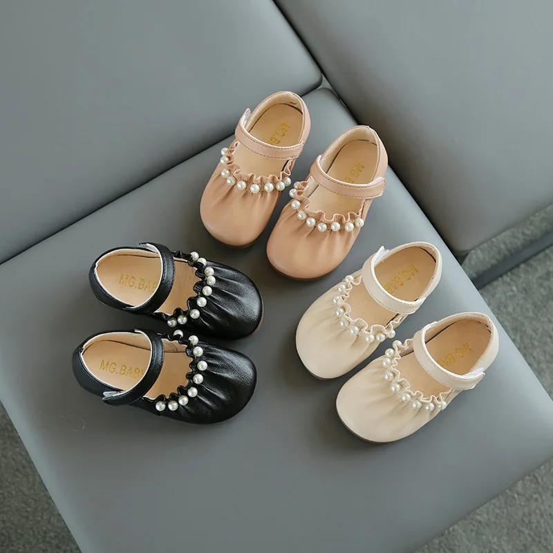 Zapatos de princesa de Chica Elegante dulce para ni&ntilde;os peque&ntilde;os, calzado de verano con suela suave de Velcro, zapatos de perlas de cuero PU, novedad de 2021-5