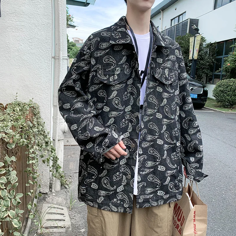 

Spring Autumn 20 denim jacket male Korean style trendy handsome autumn jacket loose Hong Kong style tooling teenager jacket
