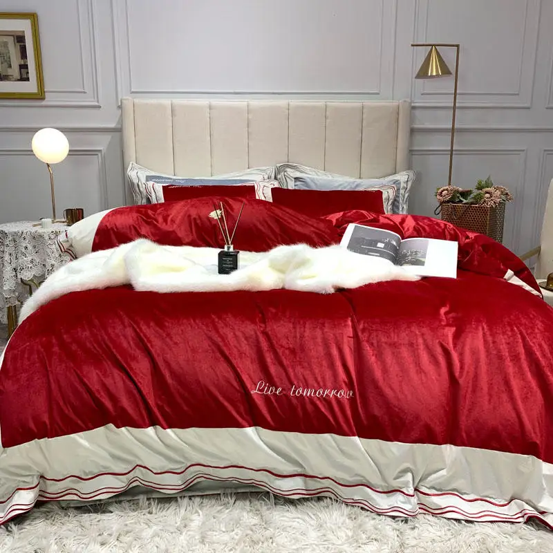 Lisi тканевый Комплект постельного белья с вышивкой набор красный комплект