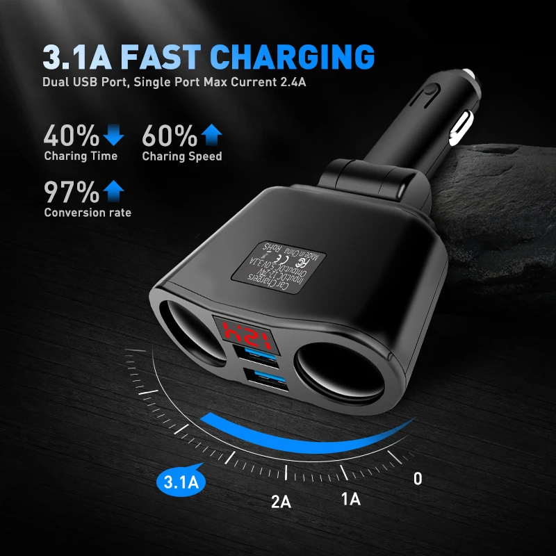 3 1a double car cigarette lighter splitter dual usb socket charger for 12v 24v car suv truck off road vehicle and minivan free global shipping
