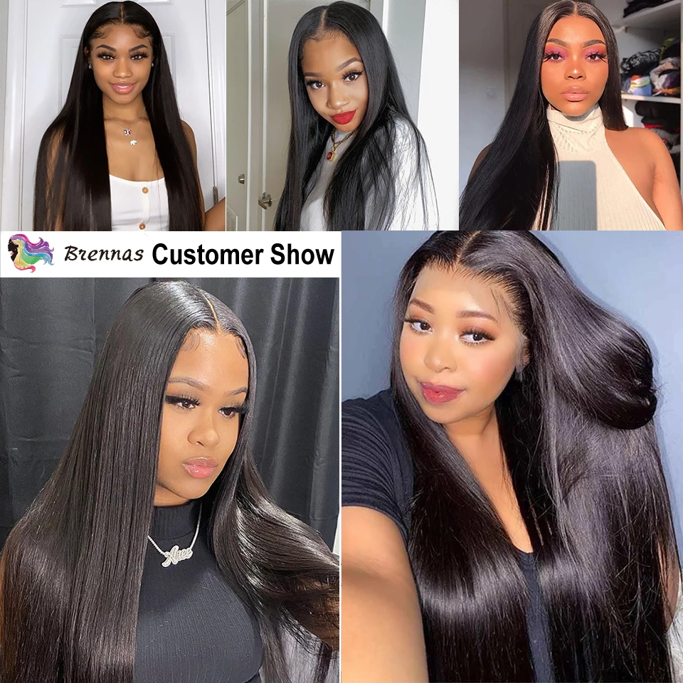

Peruvian Human Hair Wigs Straight 4x4 Lace Closure Wig Remy Lace Frontal Wigs 13X1 For Black Women 180 Density Brennas Hair